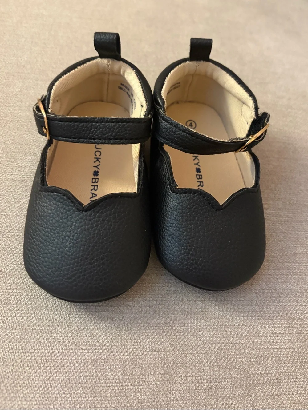 Lucky Brand Black Mary Jane Baby Shoes with Gold Buckle